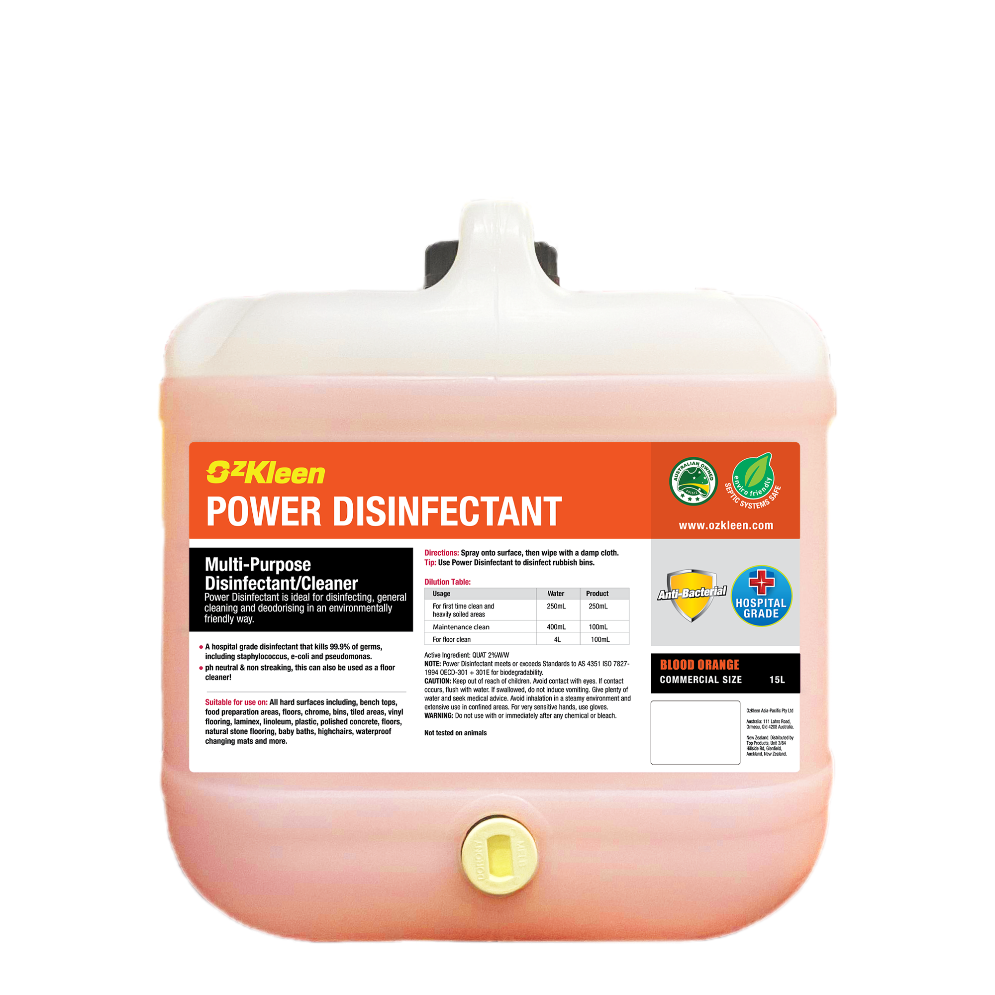 15 liter Ozkleen Power Disinfectant multipurpose Blood Orange