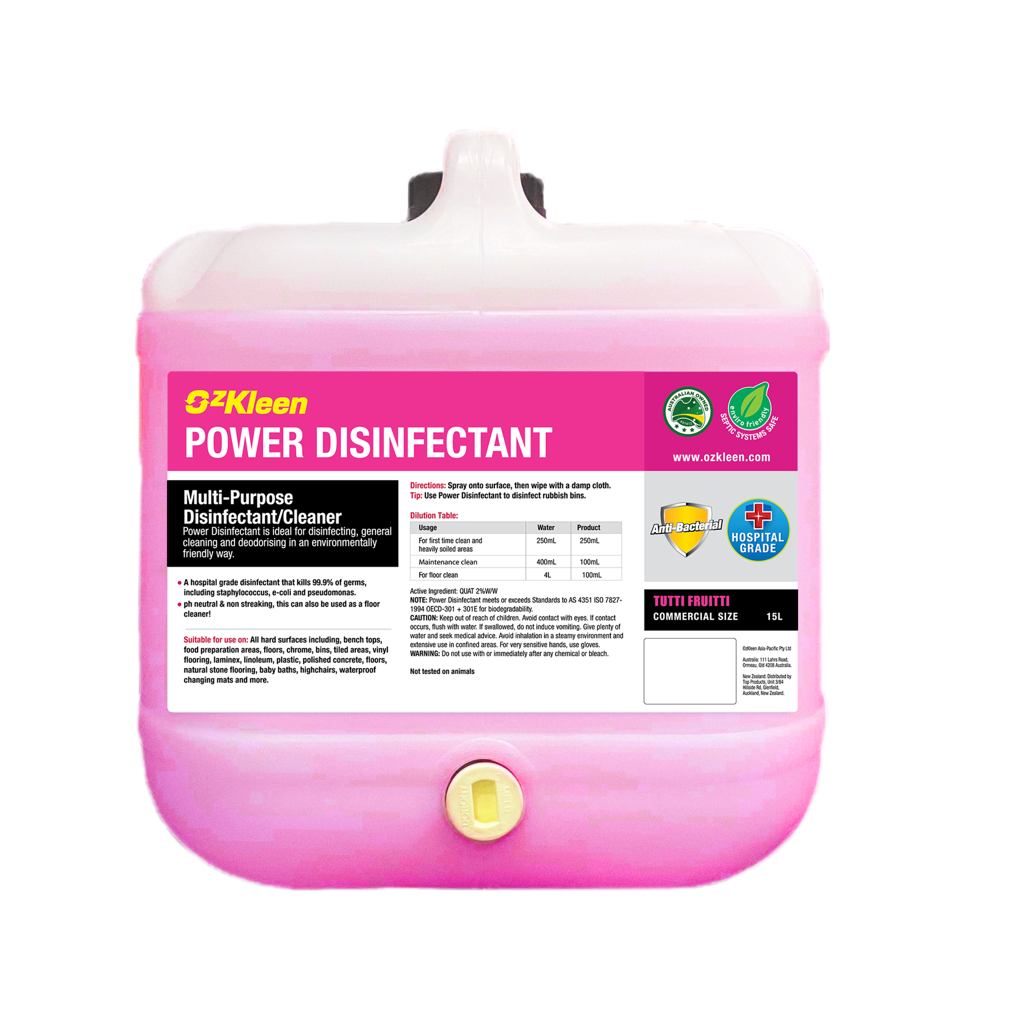 15 liter Ozkleen Power Disinfectant multipurpose Tutti Fruitti Pink