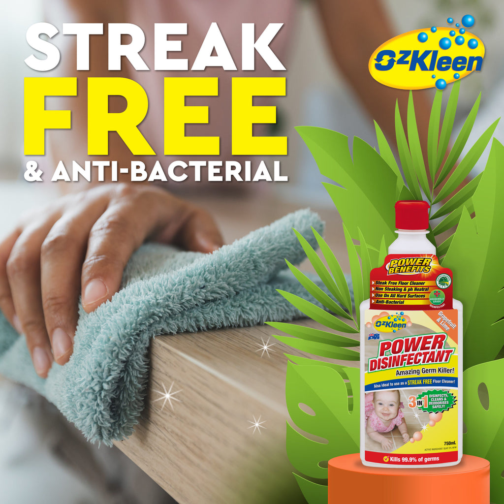 streak free power disinfectant ozkleen 750ml bottle showcase