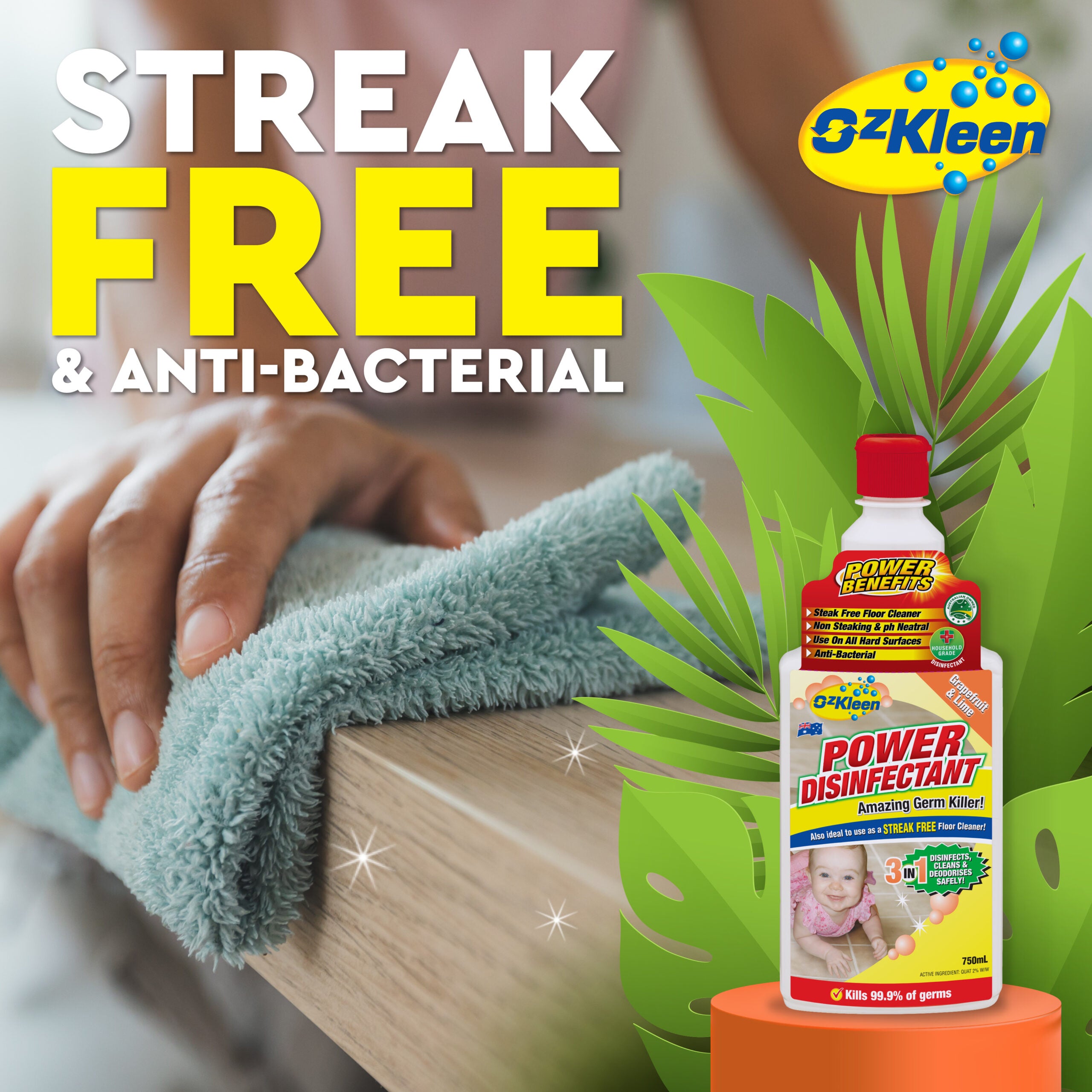 streak free power disinfectant ozkleen 750ml bottle showcase