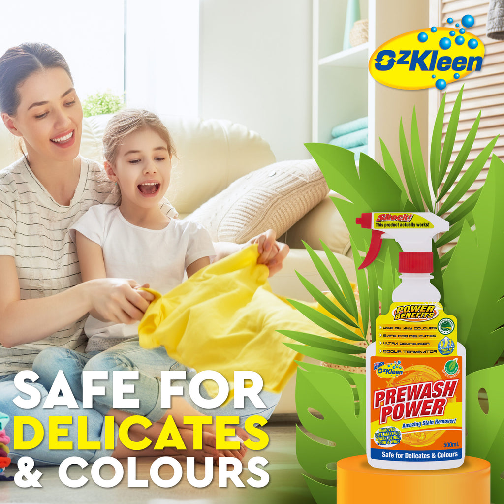 500ml prewash trigger promotional banner with text and ozkleen logo