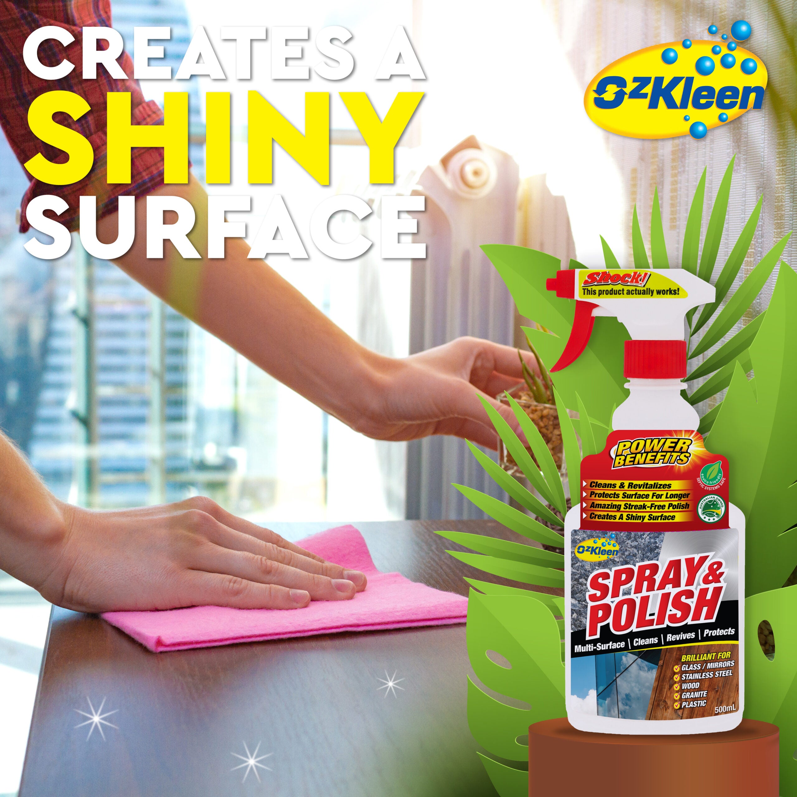 ozkleen spray and polish 500ml with text and ozkleen logo