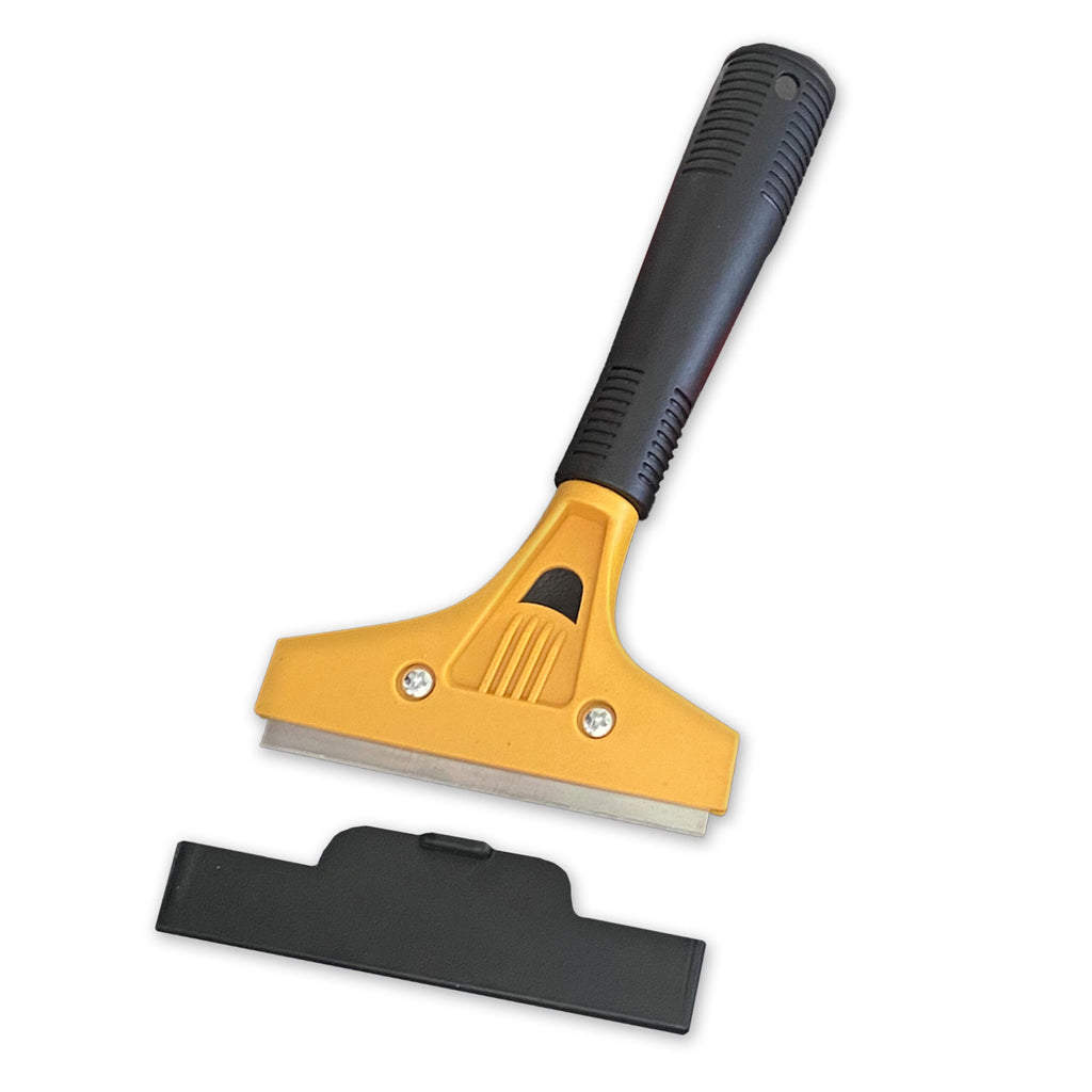 yellow ozkleen scraper with cover off